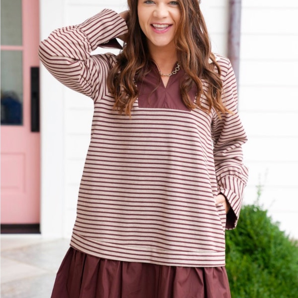 JODIFL Brown Striped Long Sleeve Dress